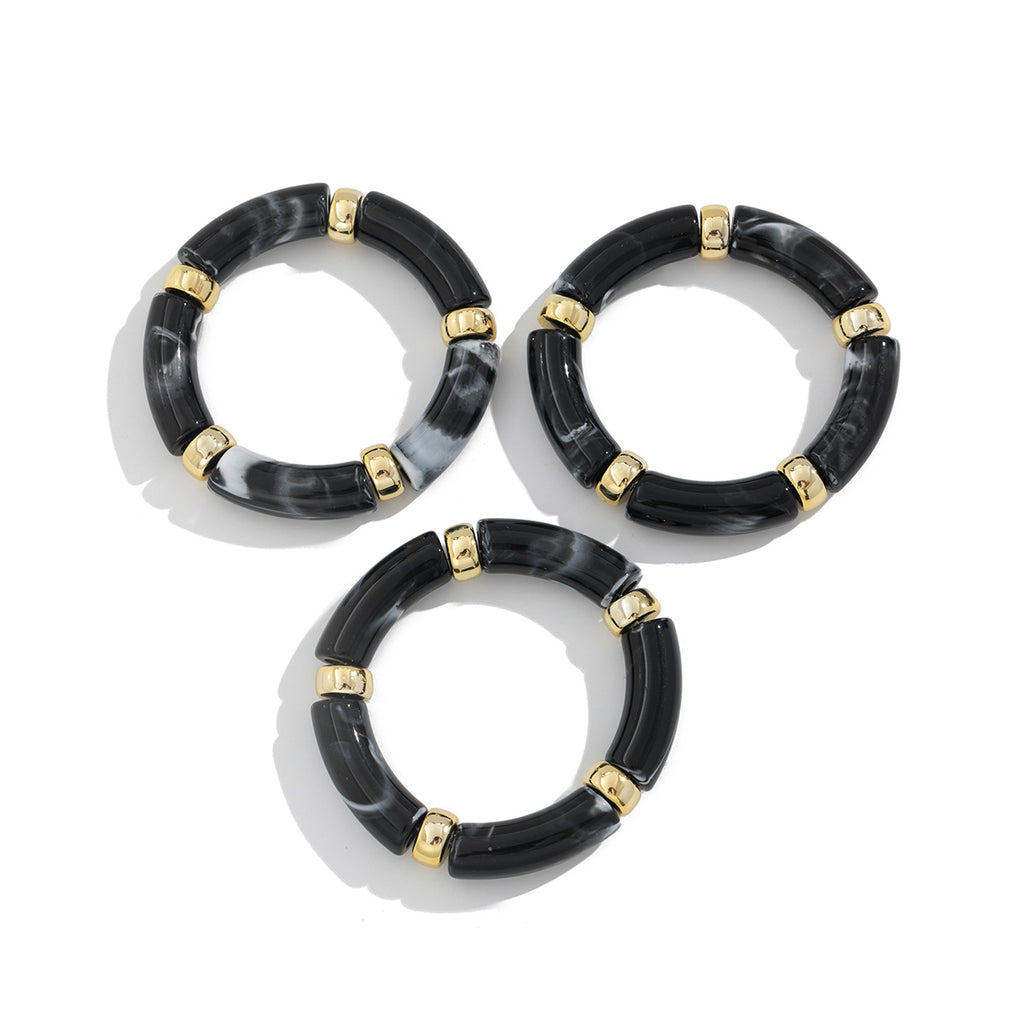 Glossy Acrylic Multi 18K Gold Stainless Steel Anti Tarnish Stackable Elastic Bracelet For Women