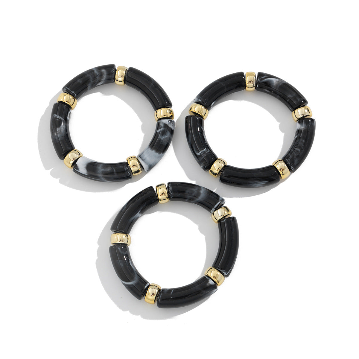 Glossy Acrylic Multi 18K Gold Stainless Steel Anti Tarnish Stackable Elastic Bracelet For Women
