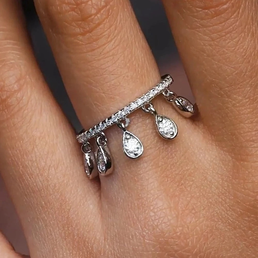 Designer Teardrop Charm Silver CZ Copper Anti Tarnish Fancy Ring Bulk