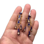 Vintage Art Deco Blue Enamel Gold Pearl Copper Dangler Earrings Bulk