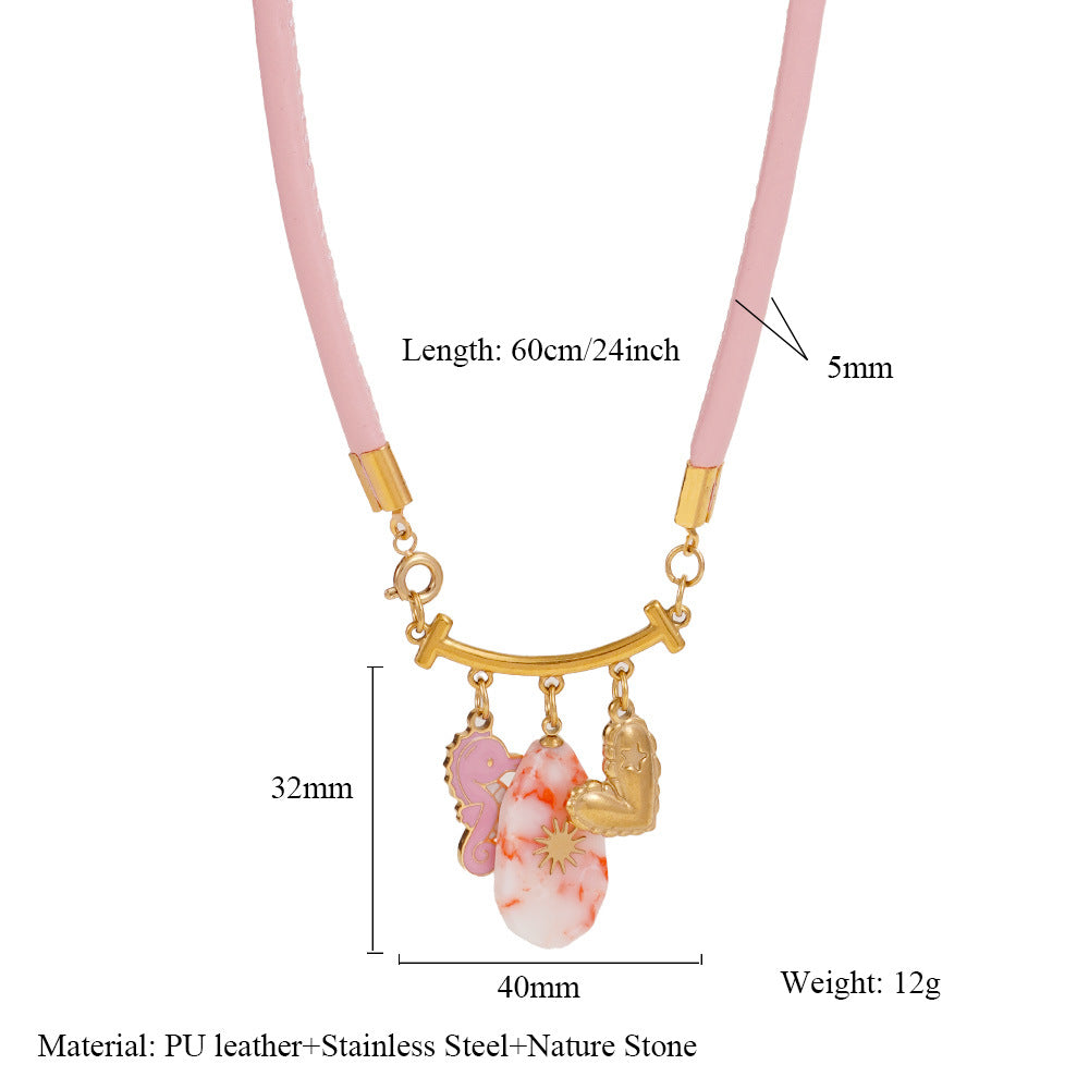 Moon Cherry Heart Seahorse 18K Gold Thread Charm Pendant Chain Necklace For Women