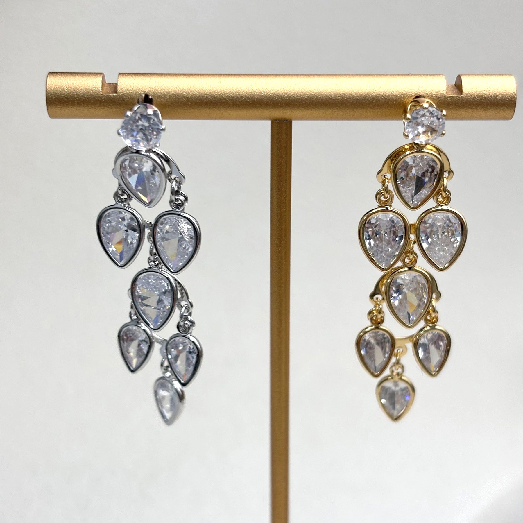 Drop Solitaire 18K Gold Silver CZ Anti Tarnish Dangler Earring Bulk