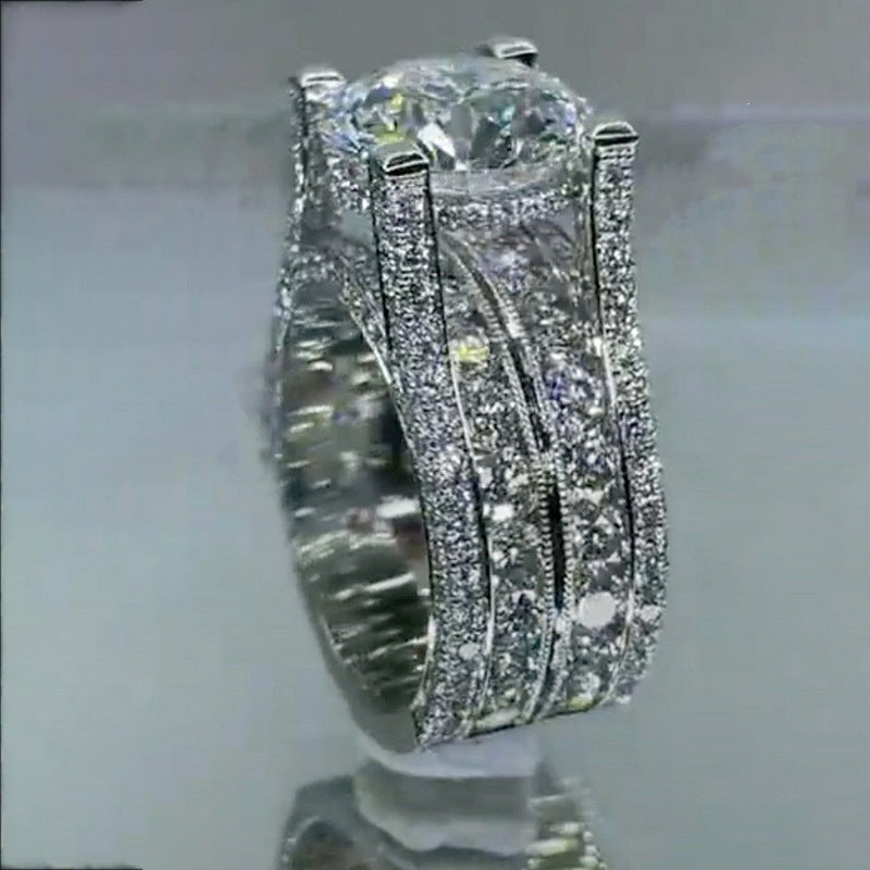 Luxury Triple Band Silver CZ Copper Anti Tarnish Solitaire Ring Bulk