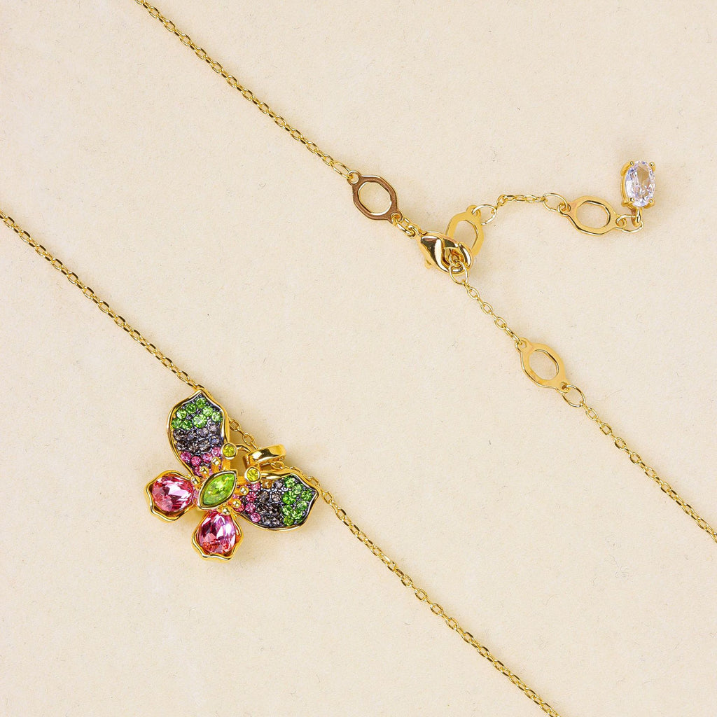 Multi Color Designer Butterfly Gold CZ Copper Necklace Earring Set Bulk