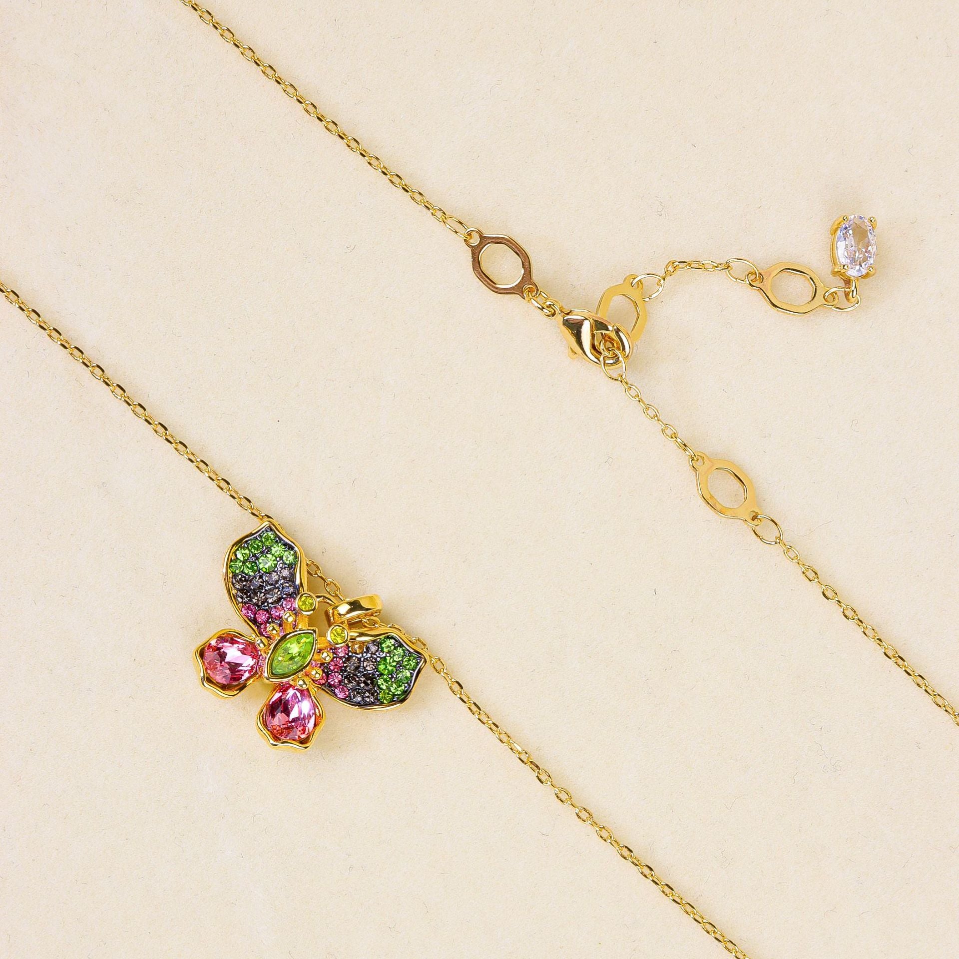 Multi Color Designer Butterfly Gold CZ Copper Necklace Earring Set Bulk
