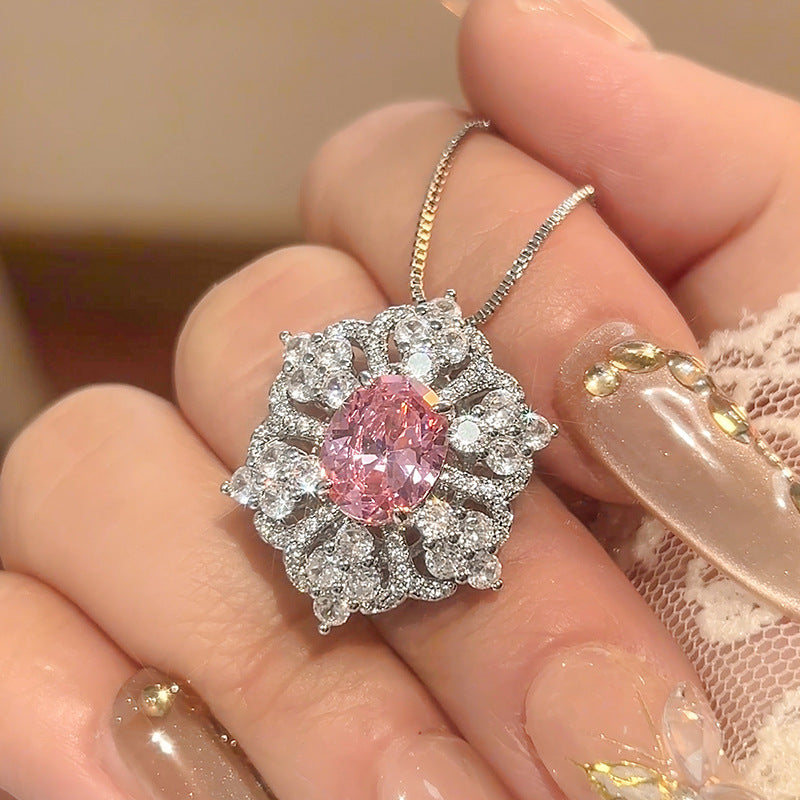 Flower Red Gemstone Silver CZ Necklace Earring Ring Set Bulk