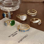 Cushion Grey Green 18K Gold Plated Enamel Free Size Ring Women Bulk