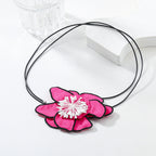 Flower Colorful Pink Green White With Black Boarder Cloth Necklace For Women