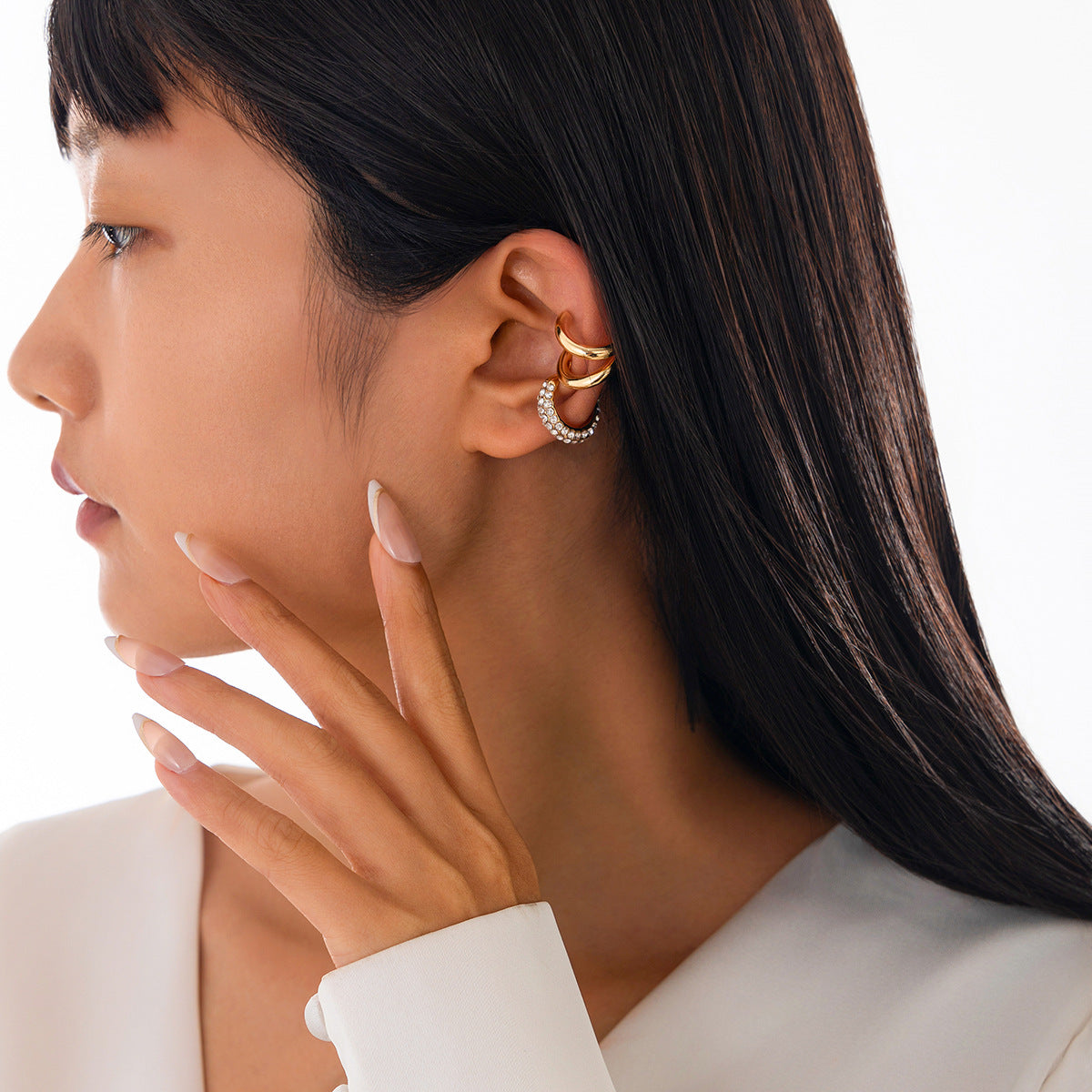 Studded 18K Gold Rhinestone Ear Cuff Earring Combo Pack Of 3 Bulk