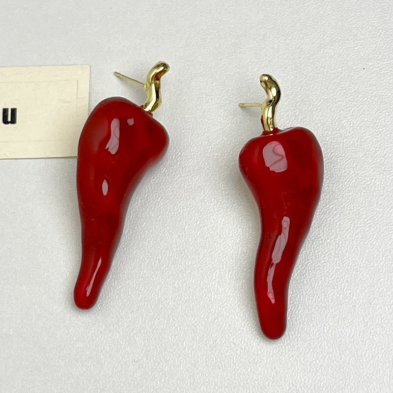 Chilli 18K Gold Red Enamel Dangler Earring For Women Bulk