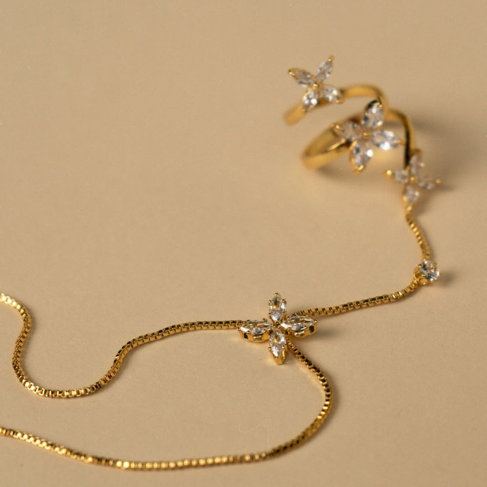 Flower Solitaire Gold Silver Anti Tarnish Box Chain Bracelet Joint Ring For Women