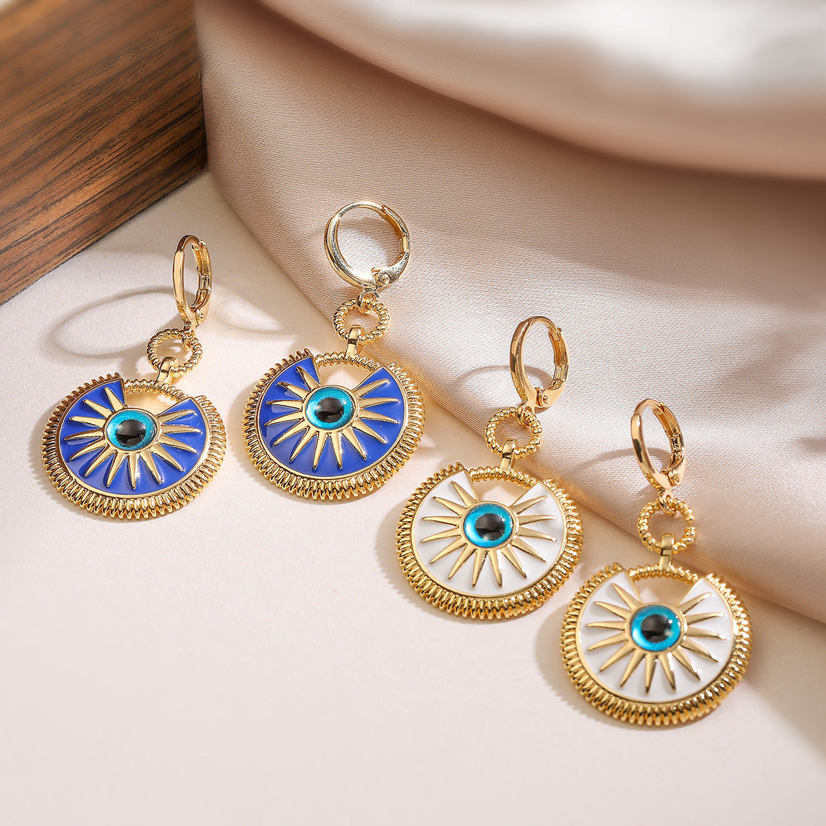 White Blue Evil Eye Gold Copper Earring Pendant Chain For Women Bulk