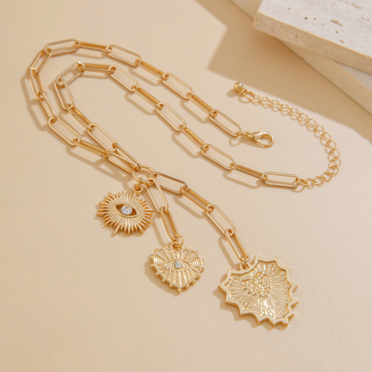 Heart Evil Eye 18K Gold Silver CZ Charm Necklace Chain Bulk Main image