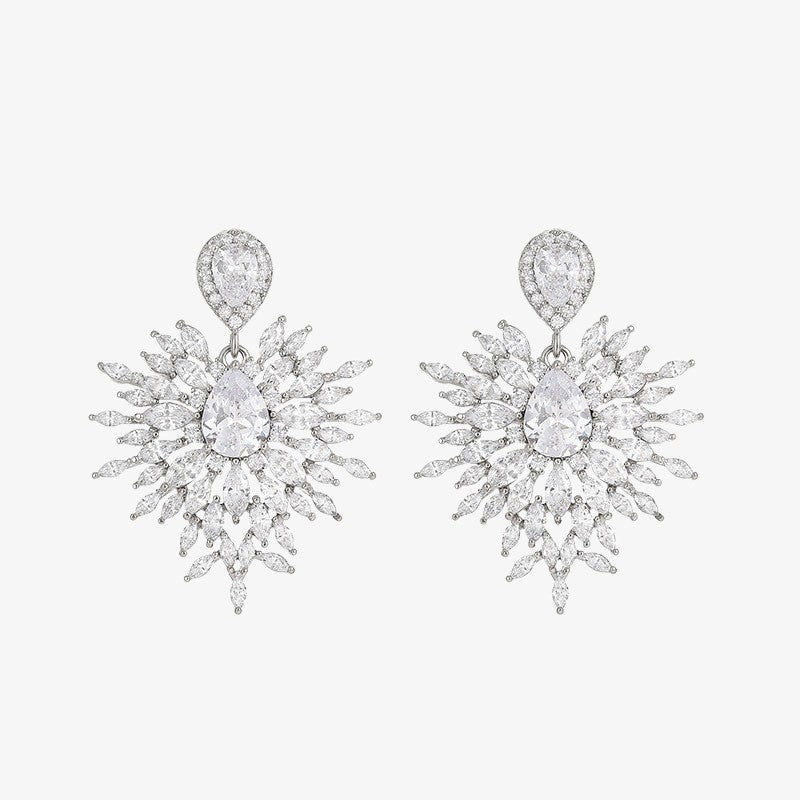 Luxury Floral CZ Silver Plated Copper Chandelier Drop Earrings Bulk