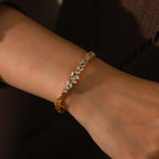 Baguette 18K Gold CZ Stainless Steel Anti Tarnish Cuff Bracelet Bulk