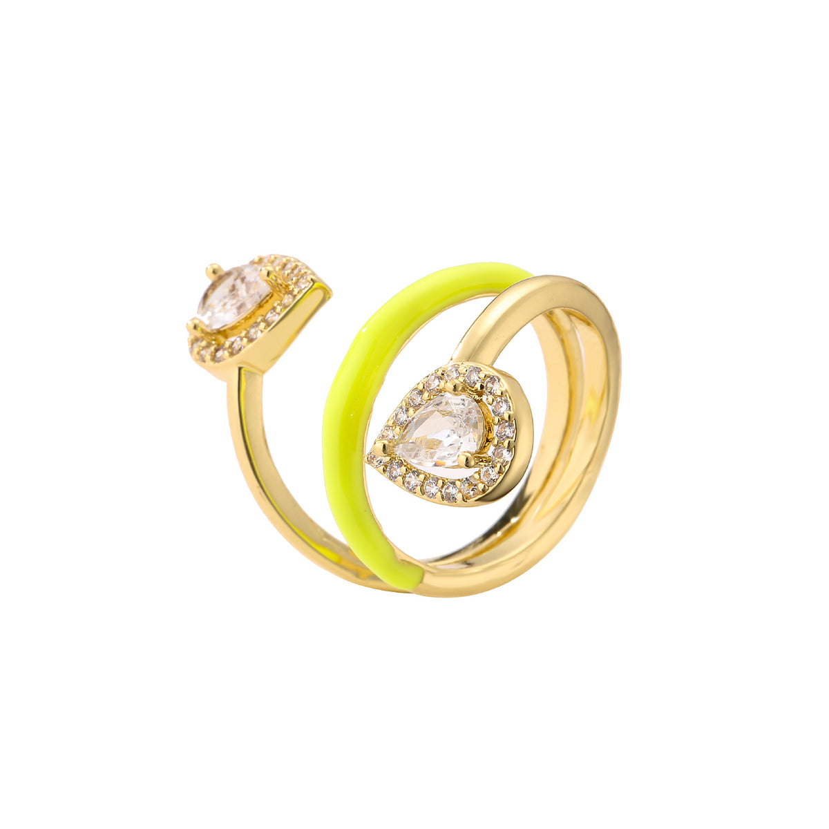 Multi Color Drop Three-Layer Gold Cubic Zirconia Copper Ring Women Bulk