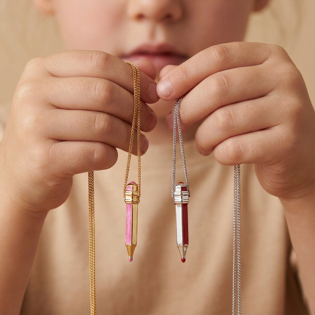 Multi Color Trendy Pencil Style Gold Silver Enamel Copper Necklace Bulk Secondary image