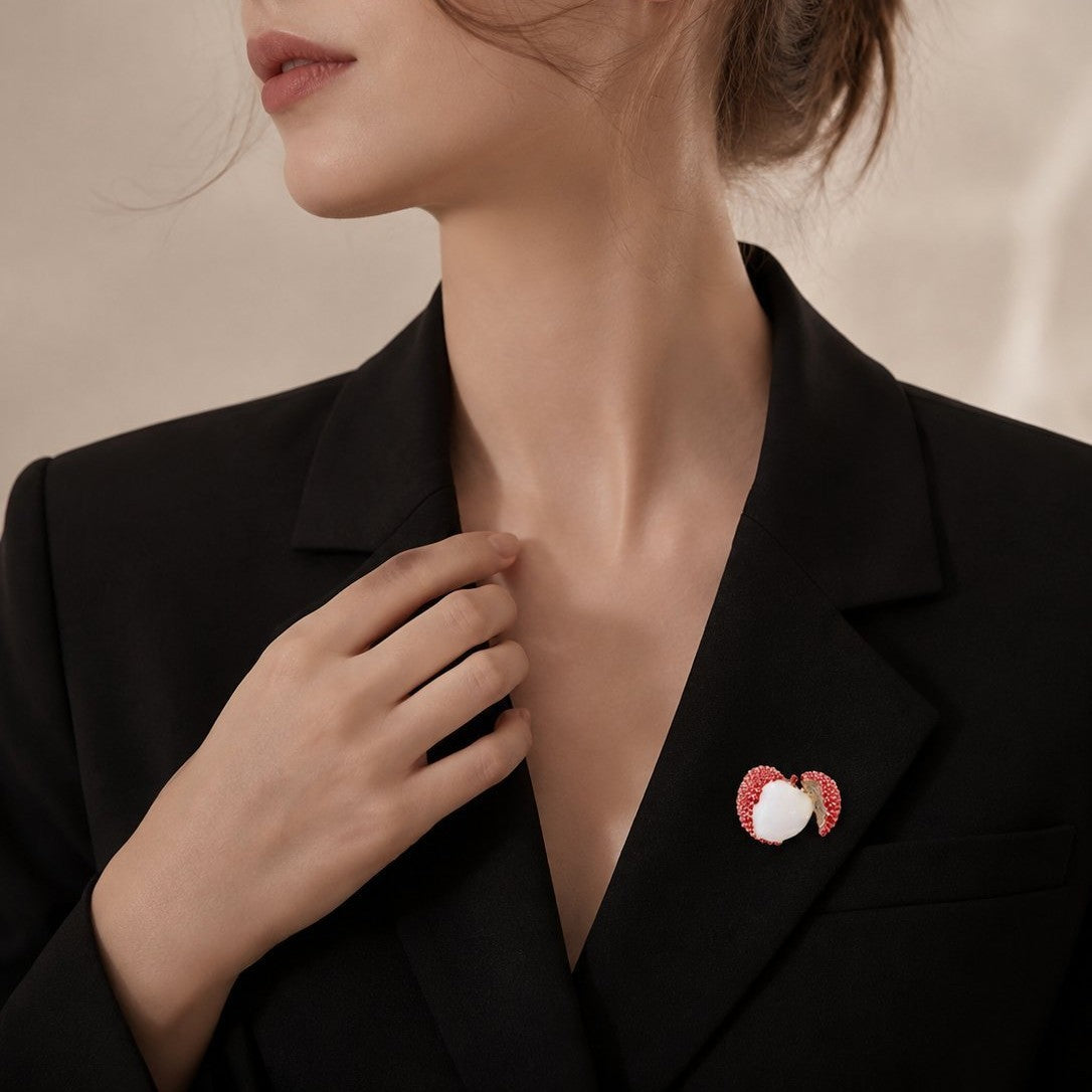 Red Litchi Gold Plated Brooch For Women Bulk