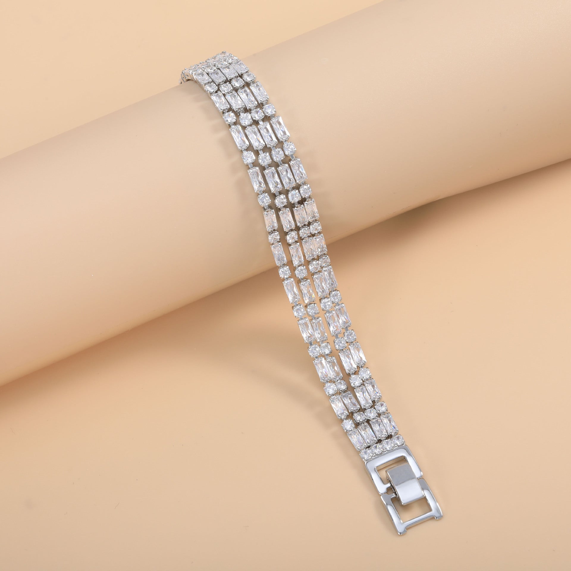 Bulk Multi Line Baguette & Round Gold Silver Plated CZ Copper Bracelet Secondary image