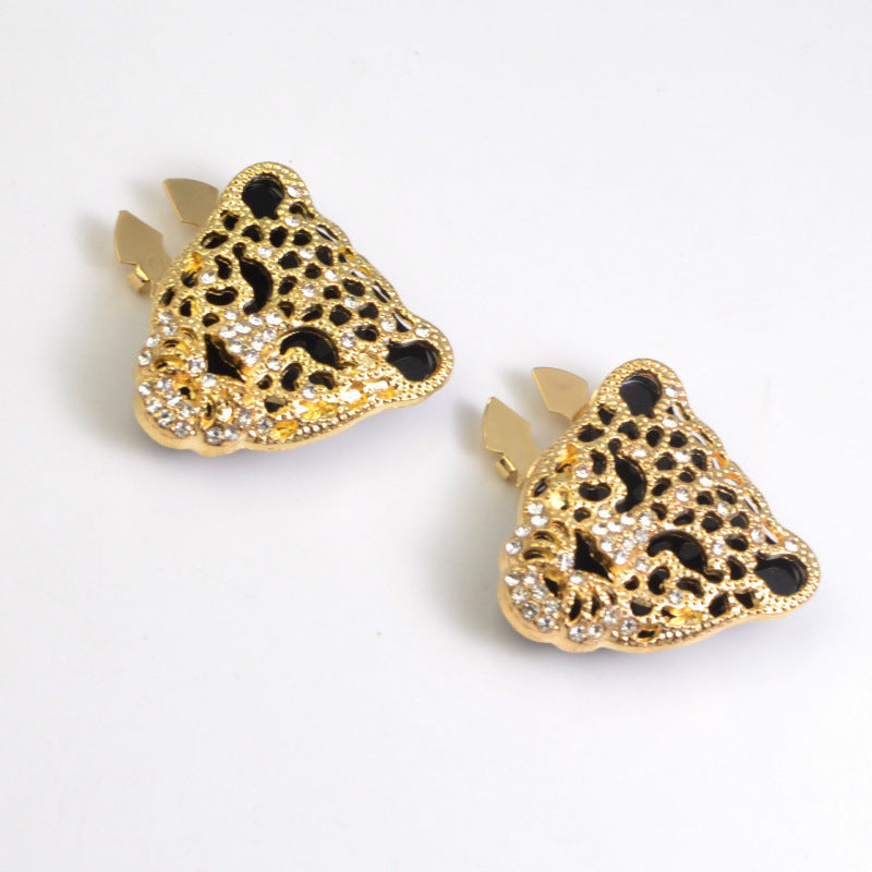Wholesale Leopard Head Style Gold Silver Rhinestone Brass Button Cover