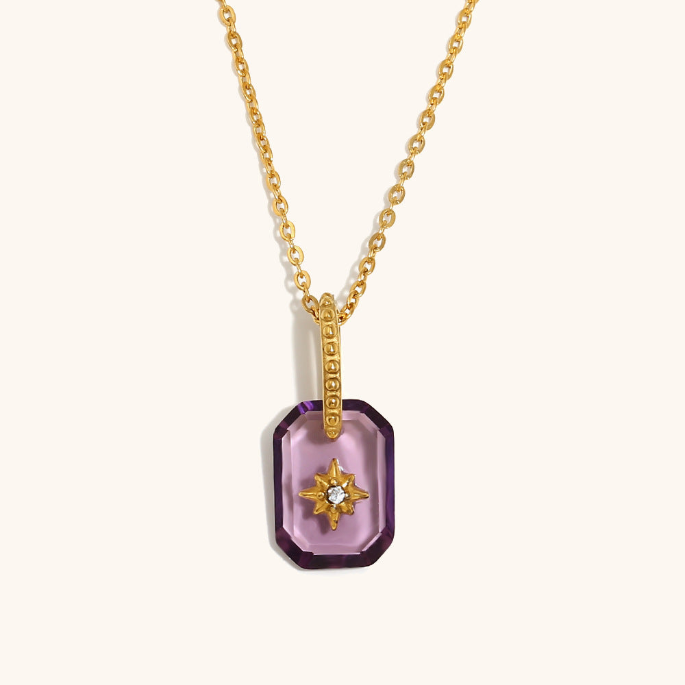 Rectangle Star Transparent 18K Gold Stainless Steel Anti Tarnish Pendant Chain Necklace For Women
