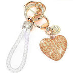 Multi Color Stylish Heart Leather Strap Gold Rhinestone Keychain Bulk