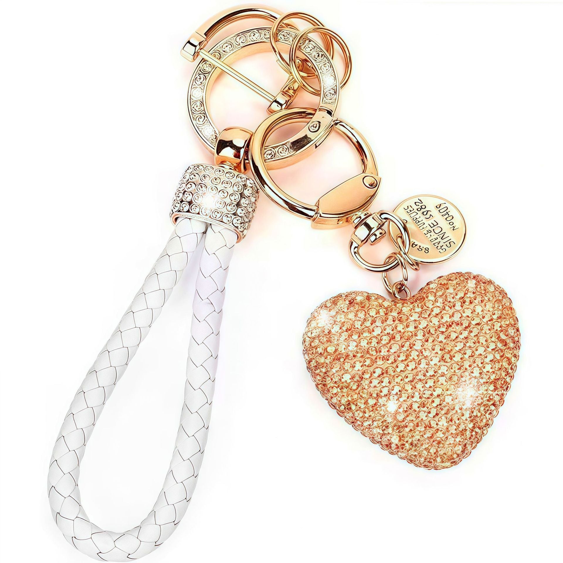 Multi Color Stylish Heart Leather Strap Gold Rhinestone Keychain Bulk