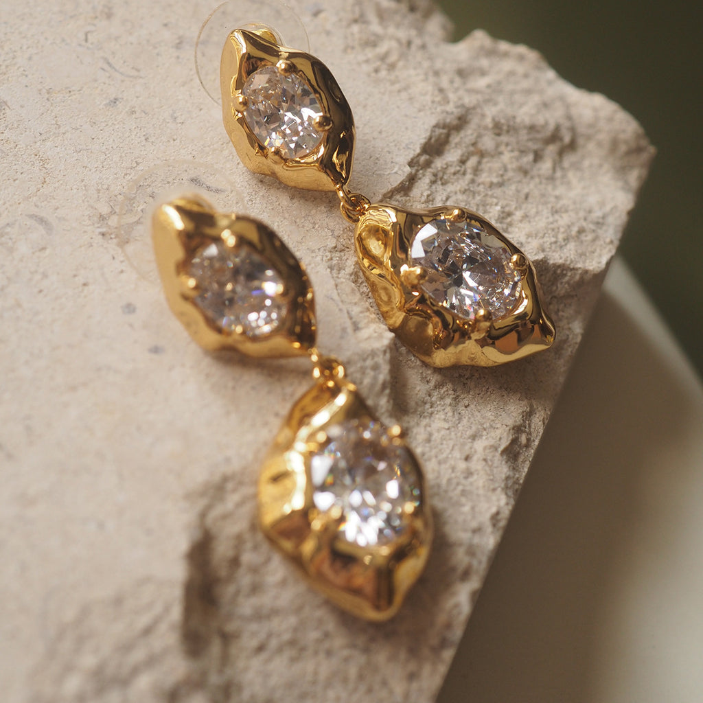 Designer Organic Shape Gold CZ Anti Tarnish Copper Drop Earrings Bulk