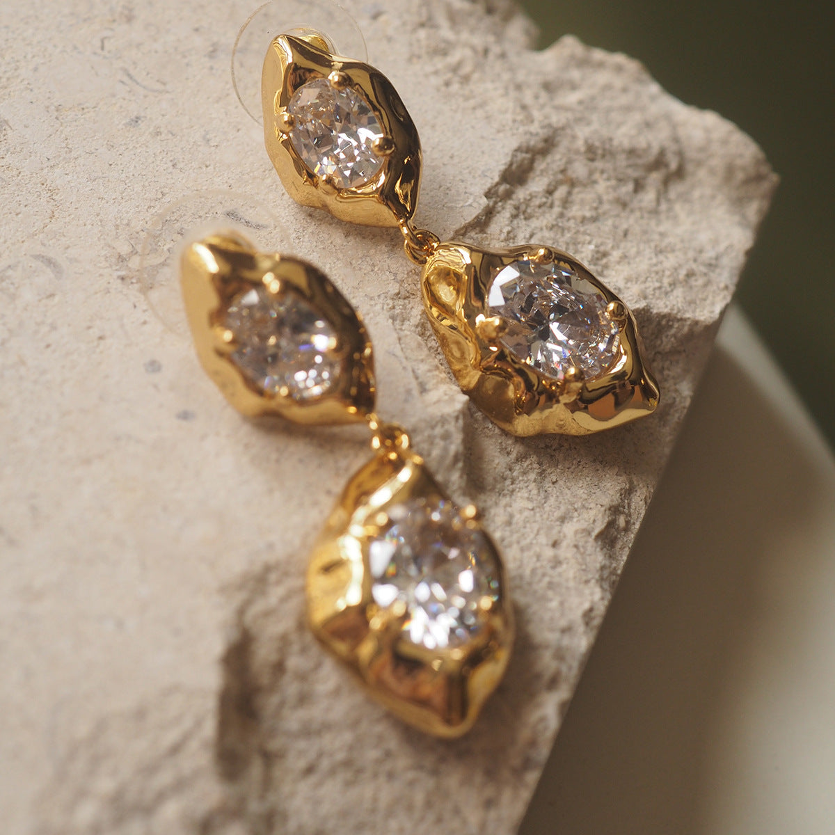 Designer Organic Shape Gold CZ Anti Tarnish Copper Drop Earrings Bulk
