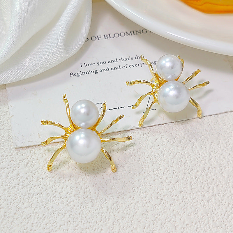 Spider Pearl 18K Gold Anti Tarnish Stud Earring For Women Bulk