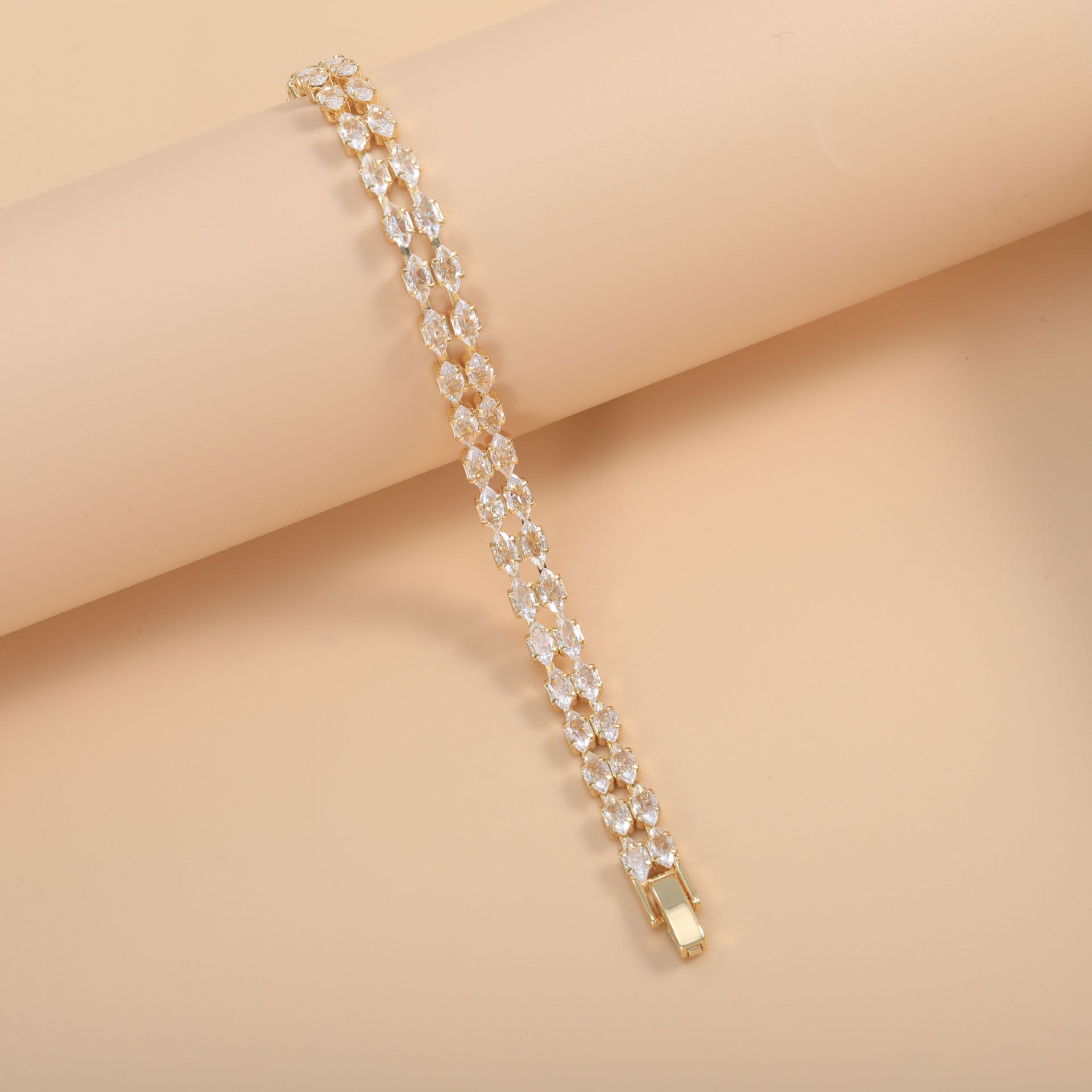 Bulk Elegant Marquise Link Tennis Gold Silver Plated CZ Copper Bracelet