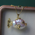 Ocean Pearl Shape Fish 18k Gold Silver Stainless Steel Anti Tarnish Necklace Pendant Chain For Women