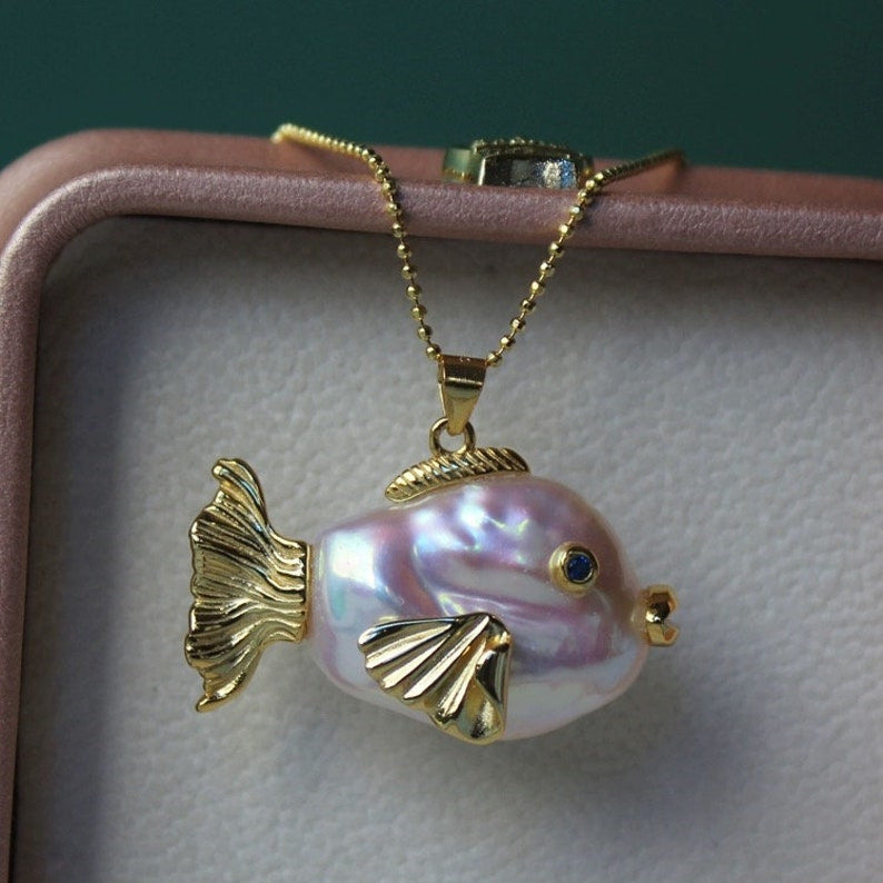 Ocean Pearl Shape Fish 18k Gold Silver Stainless Steel Anti Tarnish Necklace Pendant Chain For Women