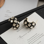 Black 18K Gold Enamel Cubic Zirconia Anti Tarnish Hoop Earring Bulk