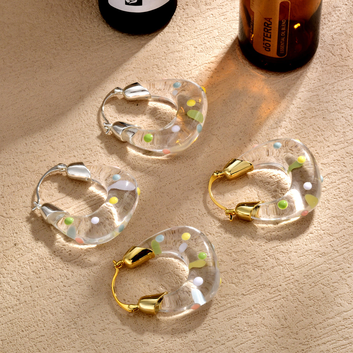 Gold Silver Transparent Confetti Resin Crystal Copper Hoop Earrings Bulk