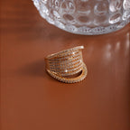 Luxury Multi Row Gold Plated CZ Copper Anti Tarnish Cocktail Ring Bulk