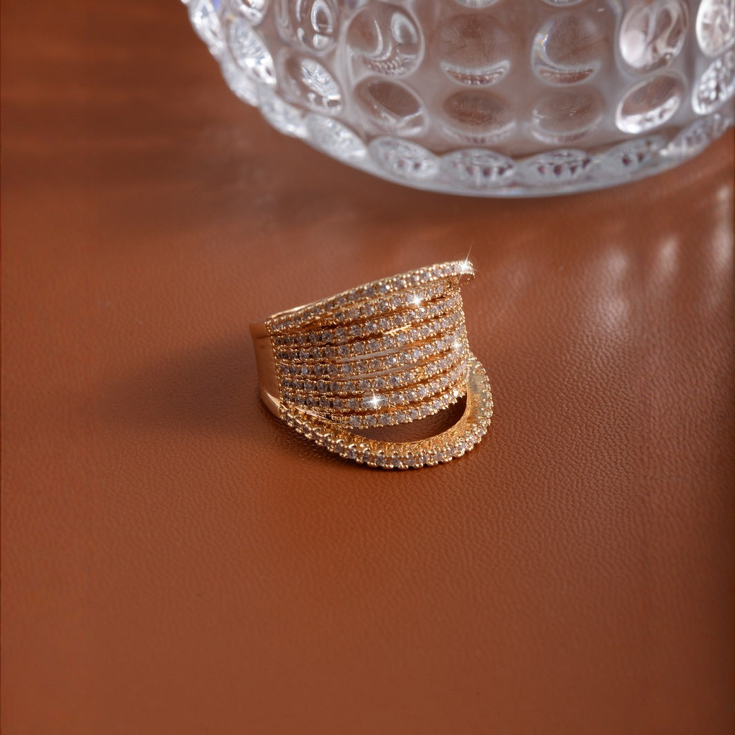 Luxury Multi Row Gold Plated CZ Copper Anti Tarnish Cocktail Ring Bulk