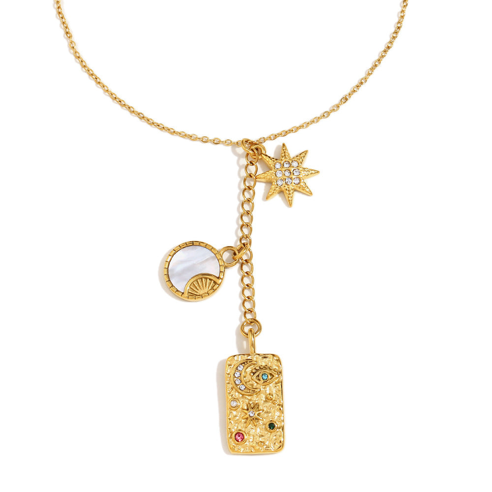 Moon Sun Star Evil Eye 18K Gold Stainless Steel Charm link chain Necklace For Women