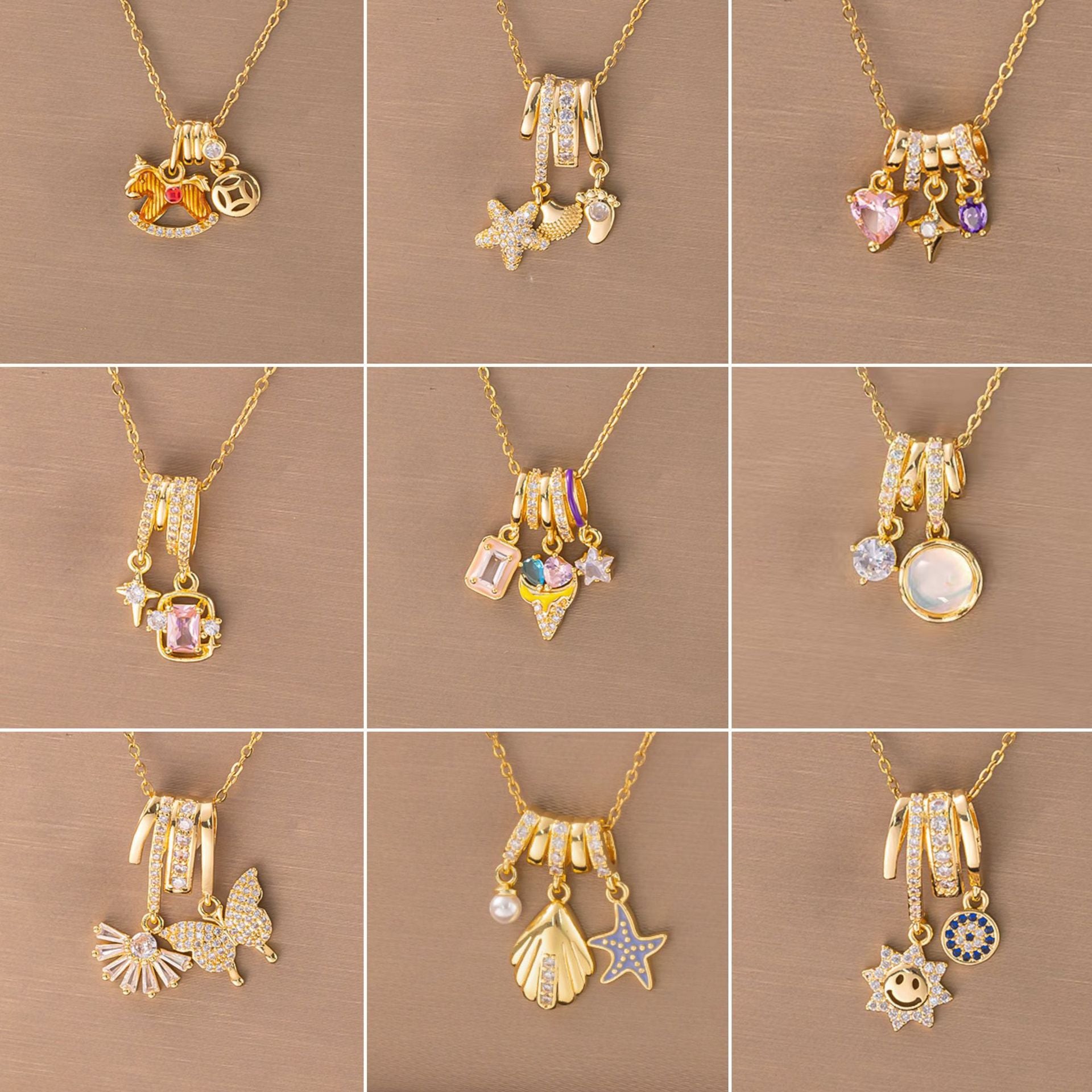 Multi Color Designer Multi Charm Gold CZ Stainless Steel Pendant Bulk Main image