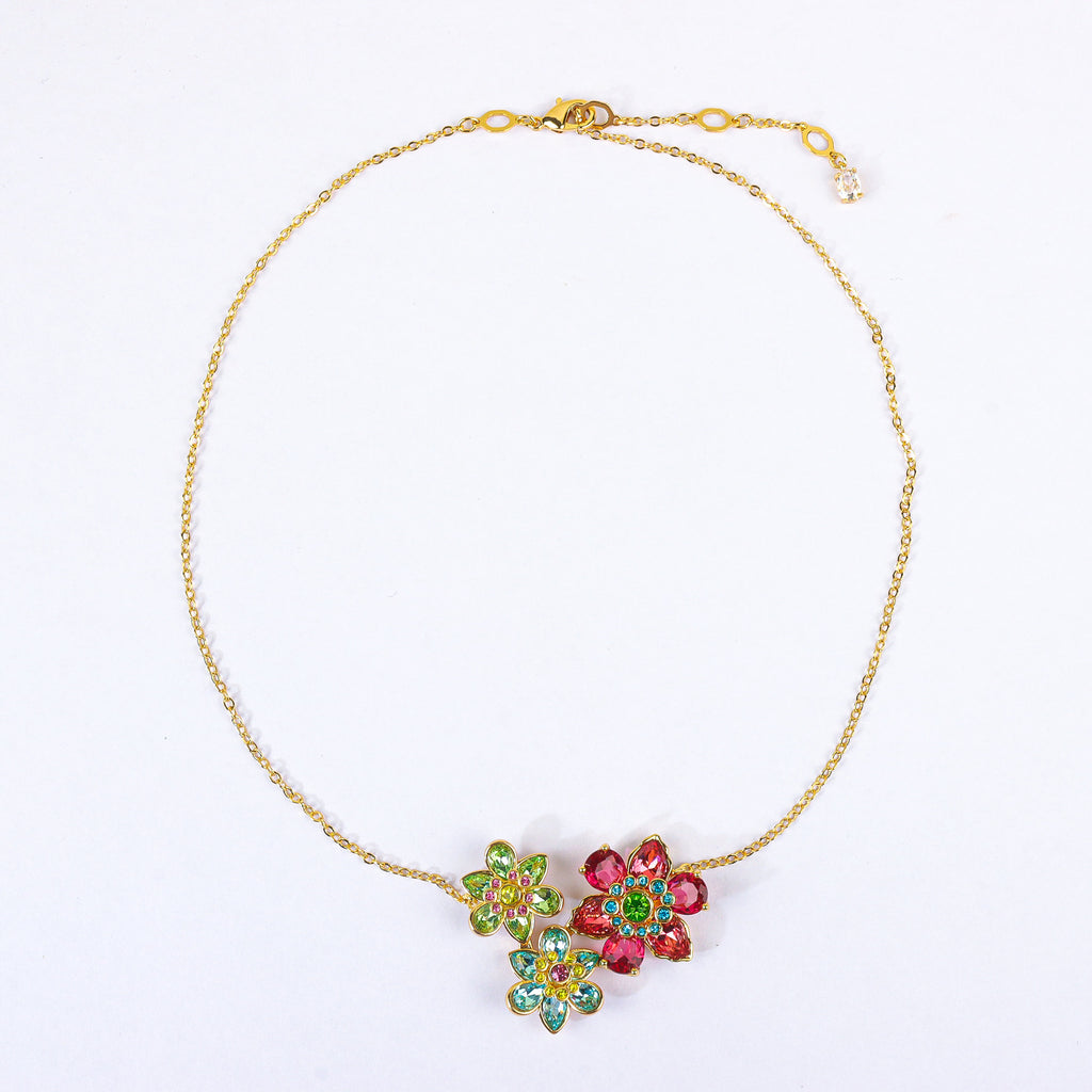 Multi Color Floral Designer Gold CZ Copper Necklace Combo Set Wholesale