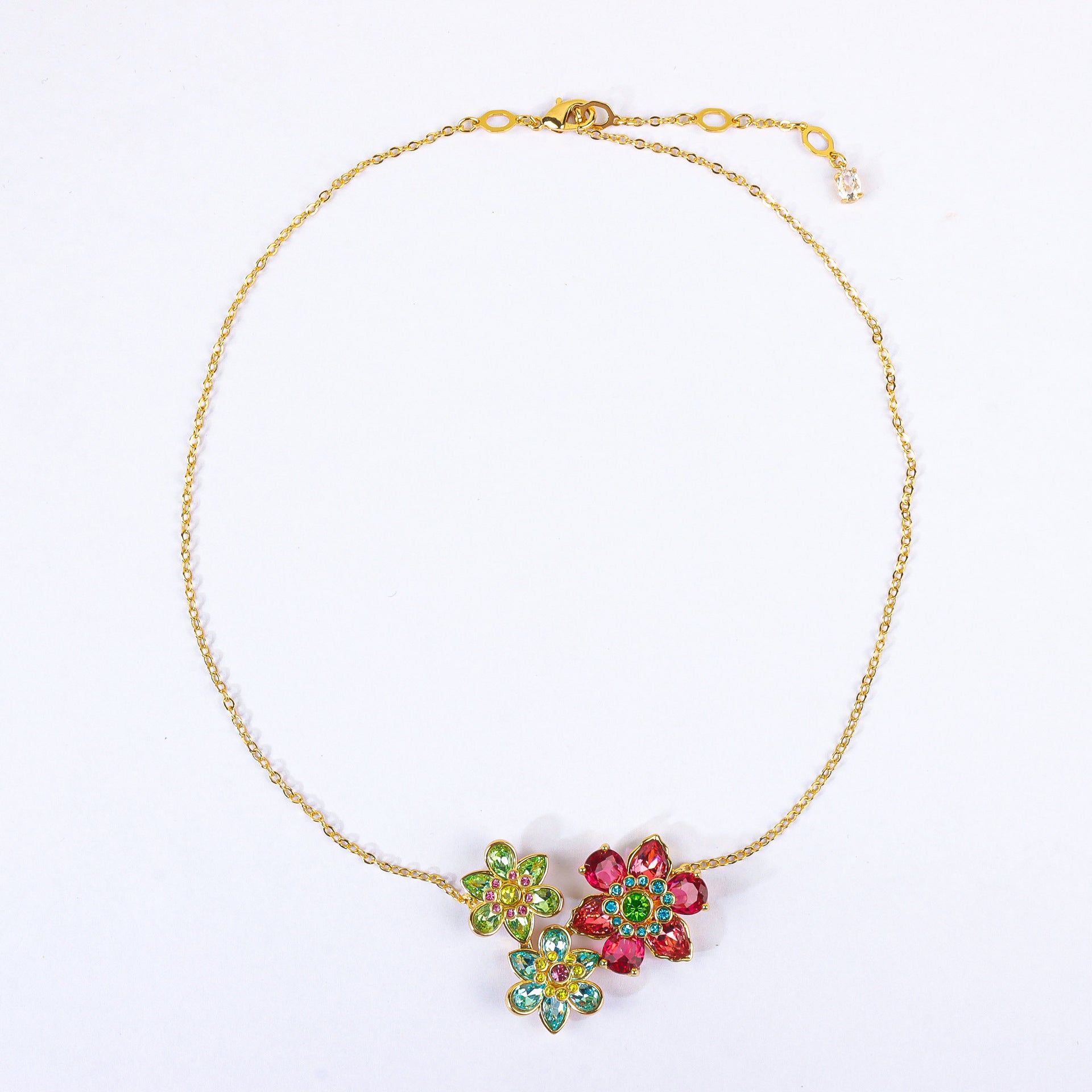 Multi Color Floral Designer Gold CZ Copper Necklace Combo Set Wholesale