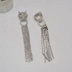 Long Panther Cubic Zirconia Silver Dangler Tassel Earring Women Bulk