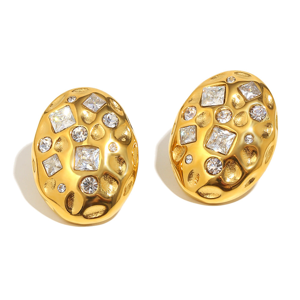 Oval 18K Gold Stainless Steel Cubic Zirconia Stud Earring Women Bulk
