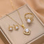 Cushion 18K Gold Pearl CZ Necklace Earring Ring Set Bulk