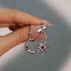 Star Moon 18K Gold CZ Anti Tarnish Dangler Hoop Earring Bulk