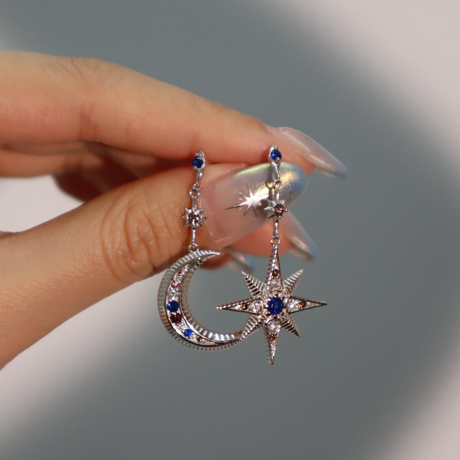 Star Moon 18K Gold CZ Anti Tarnish Dangler Hoop Earring Bulk