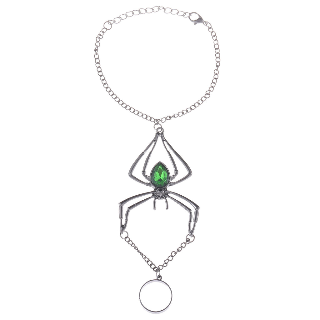 Wholesale Green Black Spider Black Rhinestone Ring-Bracelet For Women