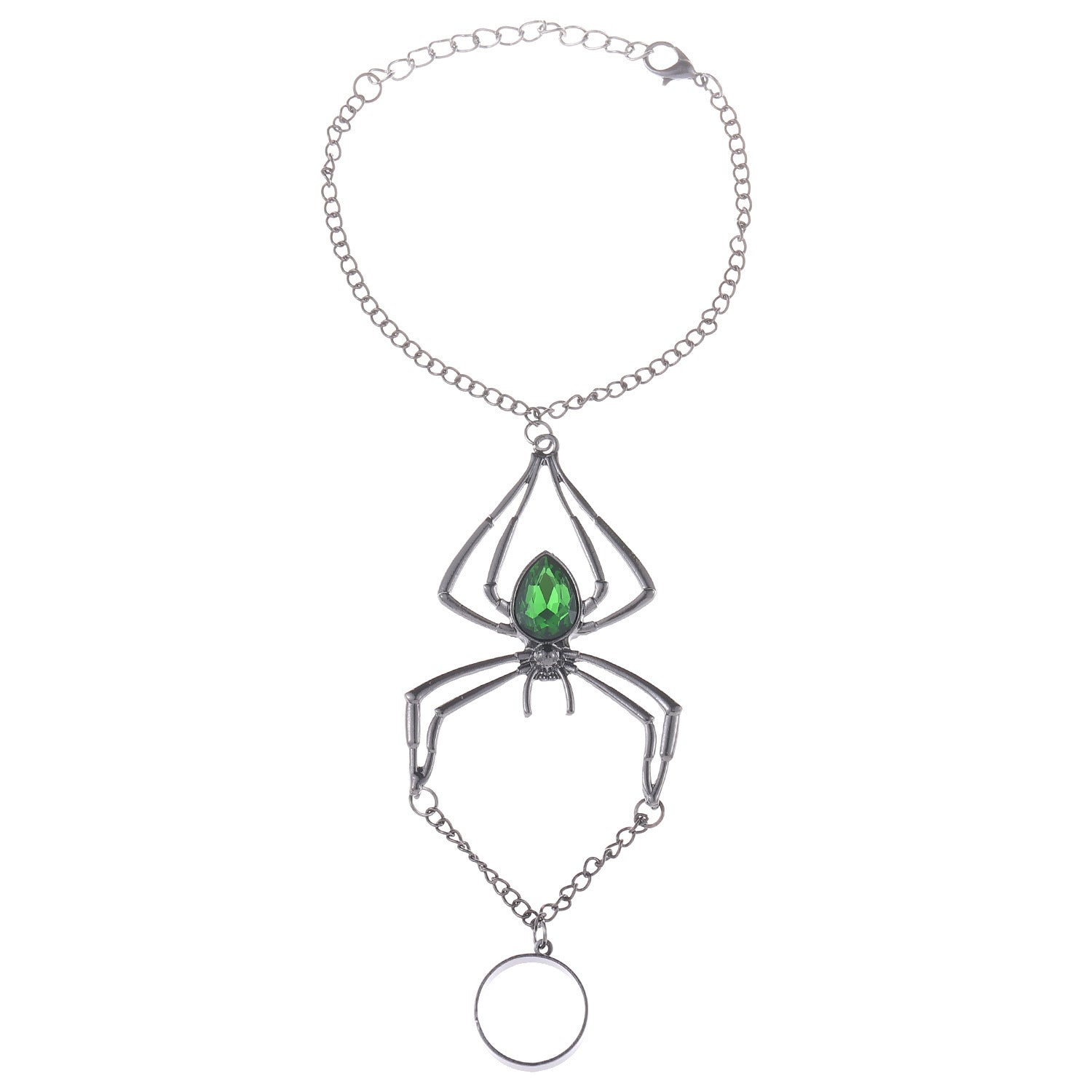 Wholesale Green Black Spider Black Rhinestone Ring-Bracelet For Women