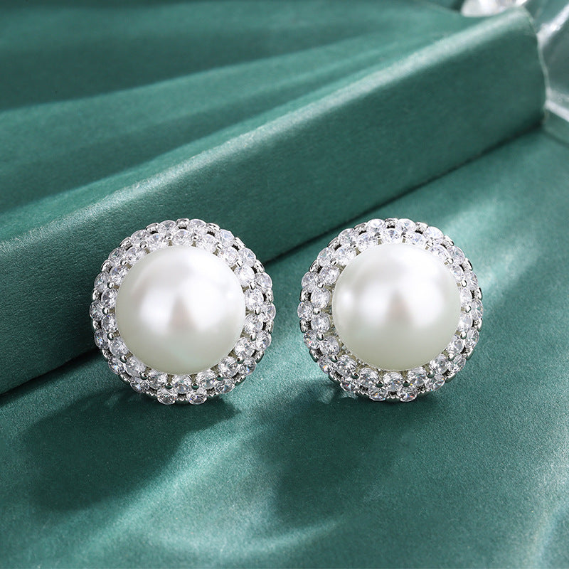 White Silver Pearl CZ Anti Tarnish Necklace Earring Set Bulk