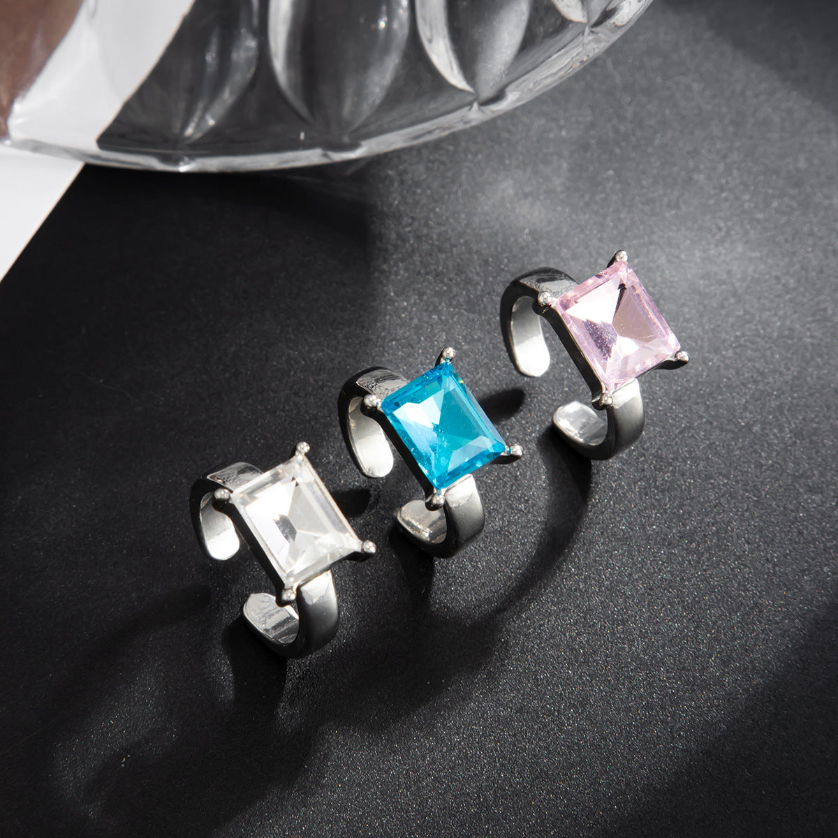 Designer Multi-Color Square Cut Silver Plated Rhinestone Toe Ring Bulk